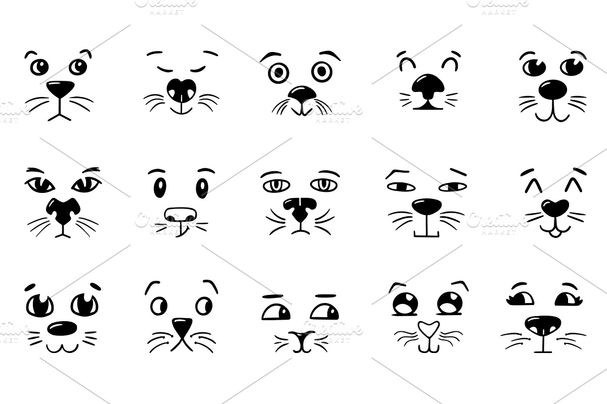 Doodle cat faces. Sketch comic dog, an Animal Illustration by Valerie Bodnar