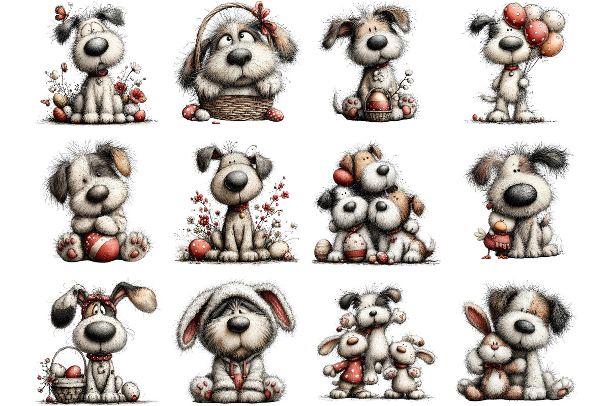 Whimsical Easter Dogs Clipart, an Illustration by Designking (Photo 3 of 5)