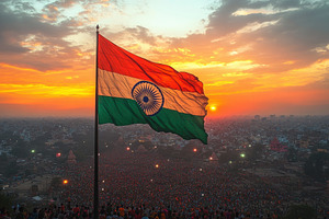 Vibrant sunset over a crowd gathered, a Photo by Tanuart