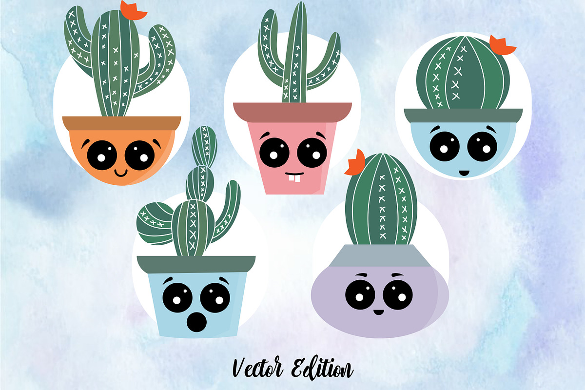 Baby Cactus Watercolor Set & Vectors, an Illustration by Aqua Artistry Creations (Photo 4 of 5)