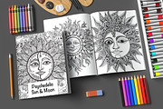 Coloring Page Psychedelic Sun & Moon, a Decorative Illustration by MuzaArtStudio (Thumbnail 4 of 4)