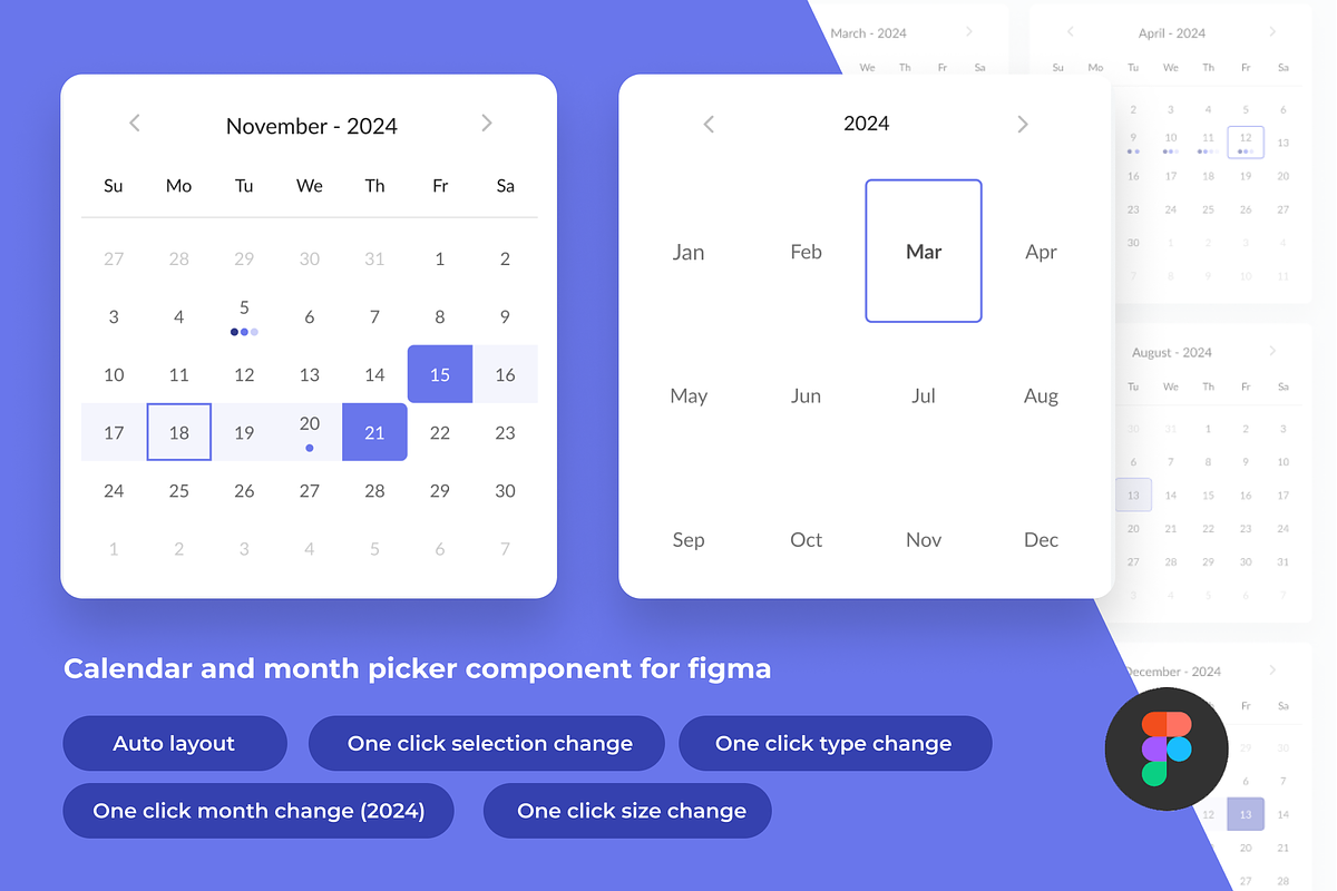 Responsive calendar UI component, an UI Kit Template by anchor_point_heshan