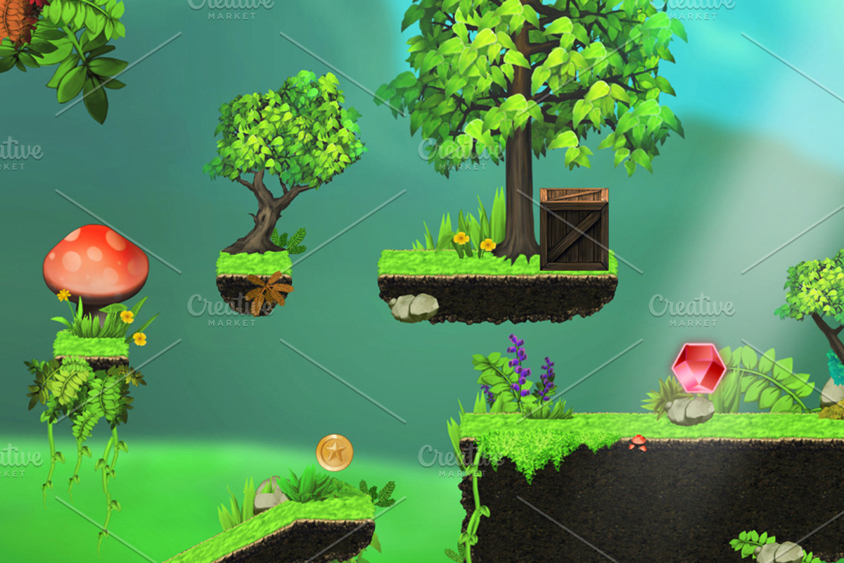Magic Forest - Platform Tileset, a Graphic by LudicArts (Photo 4 of 5)
