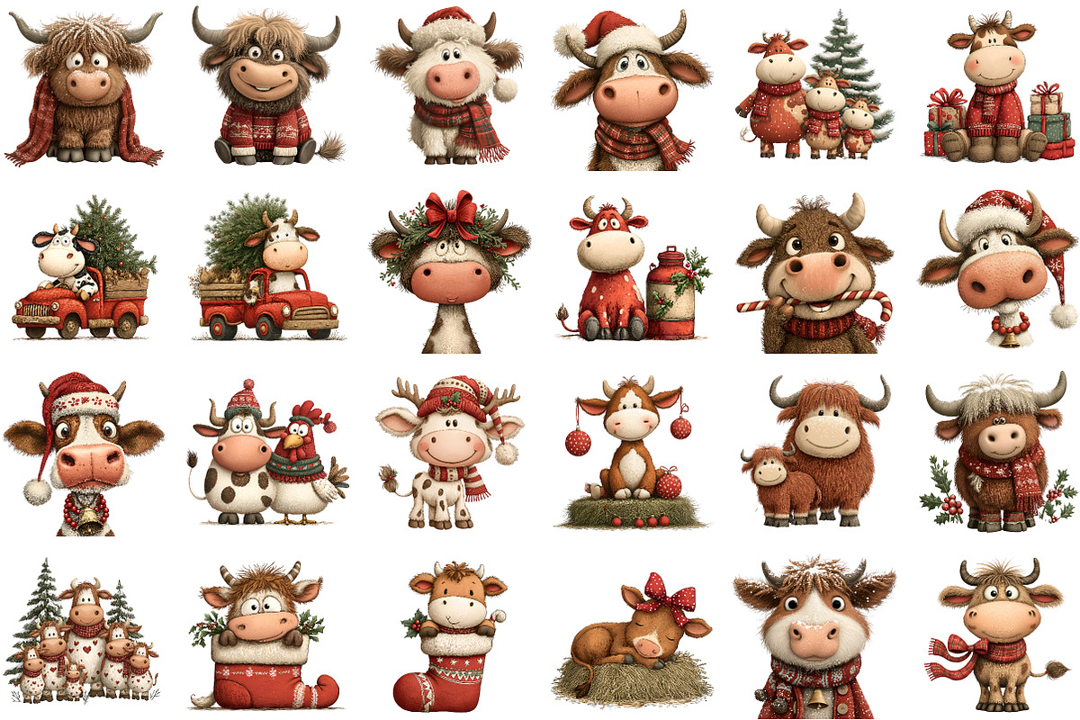 Rustic Christmas Cute Cows Clipart, an Illustration by Sublimation Artist (Photo 2 of 6)