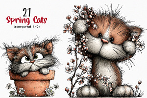 Whimsical Floral Spring Cats Png, an Illustration by SinaCreation
