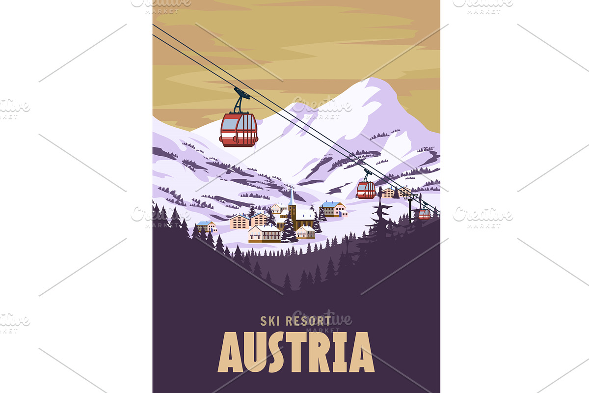 Austria Ski resort poster, retro, a Sport Illustration by Vector_Up