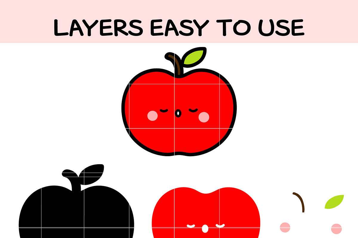 Kawaii Baby Apple SVG Bundle | Cute, an Illustration by TheHitShop (Photo 3 of 7)