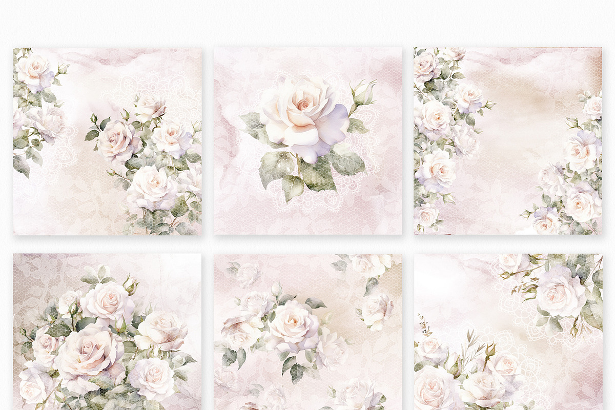 Lace and roses Digital Paper, a Background Graphic by Colibri Watercolor (Photo 3 of 5)