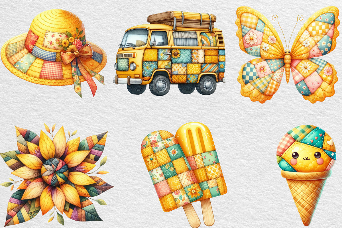 Yellow Patchwork Summer Clipart, an Illustration by Black Bird Studio (Photo 4 of 5)