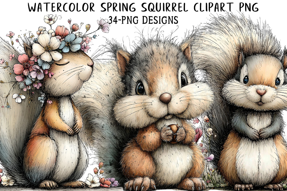 Watercolor Spring Squirrel Clipart, an Illustration by Daily.Designs (Photo 1 of 8)