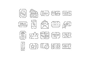 Discount coupon and voucher line art, an Object Graphic by pikepicture