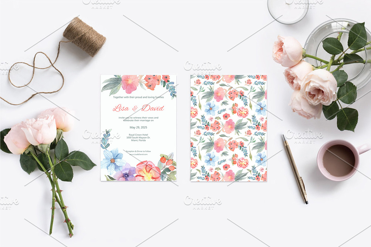 Floral Watercolor Wedding Invitation, an Invitation Template by Love Design (Photo 5 of 7)