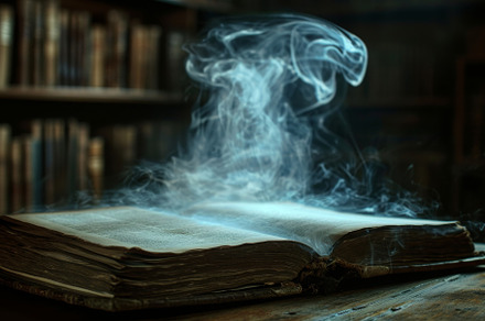 A book emits swirling smoke, creatin, a Photo by Iftikhar Alam