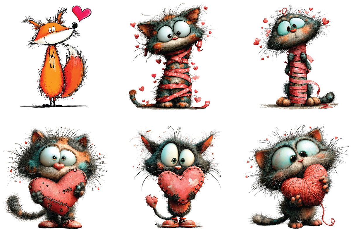 Whimsical Quirky Valentine Cat PNG, an Illustration by CraftArtStudio (Photo 4 of 6)