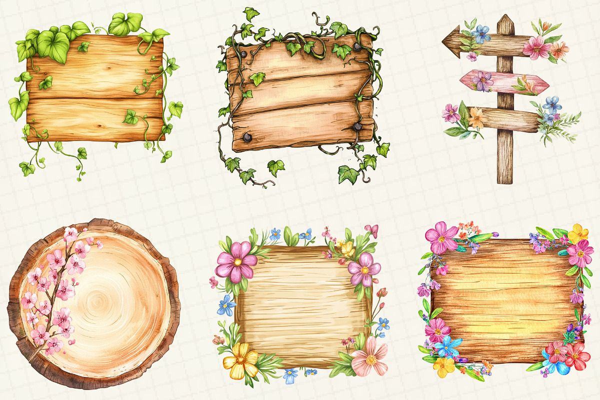 Spring Wooden Sign Board Clipart, an Illustration by OK Design (Photo 5 of 5)