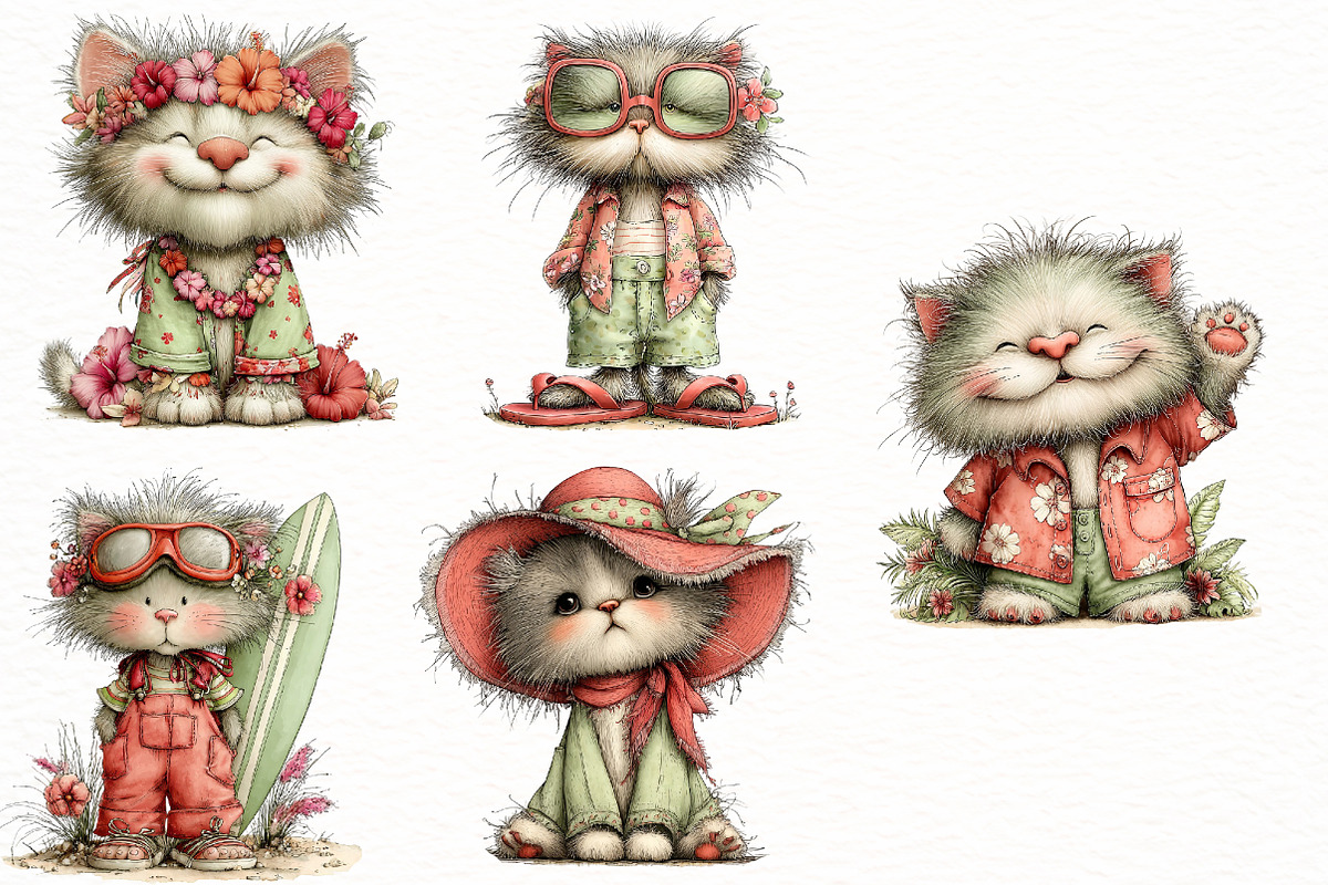 Whimsical Summer Beach cat Clipart, an Illustration by Designworld (Photo 4 of 6)