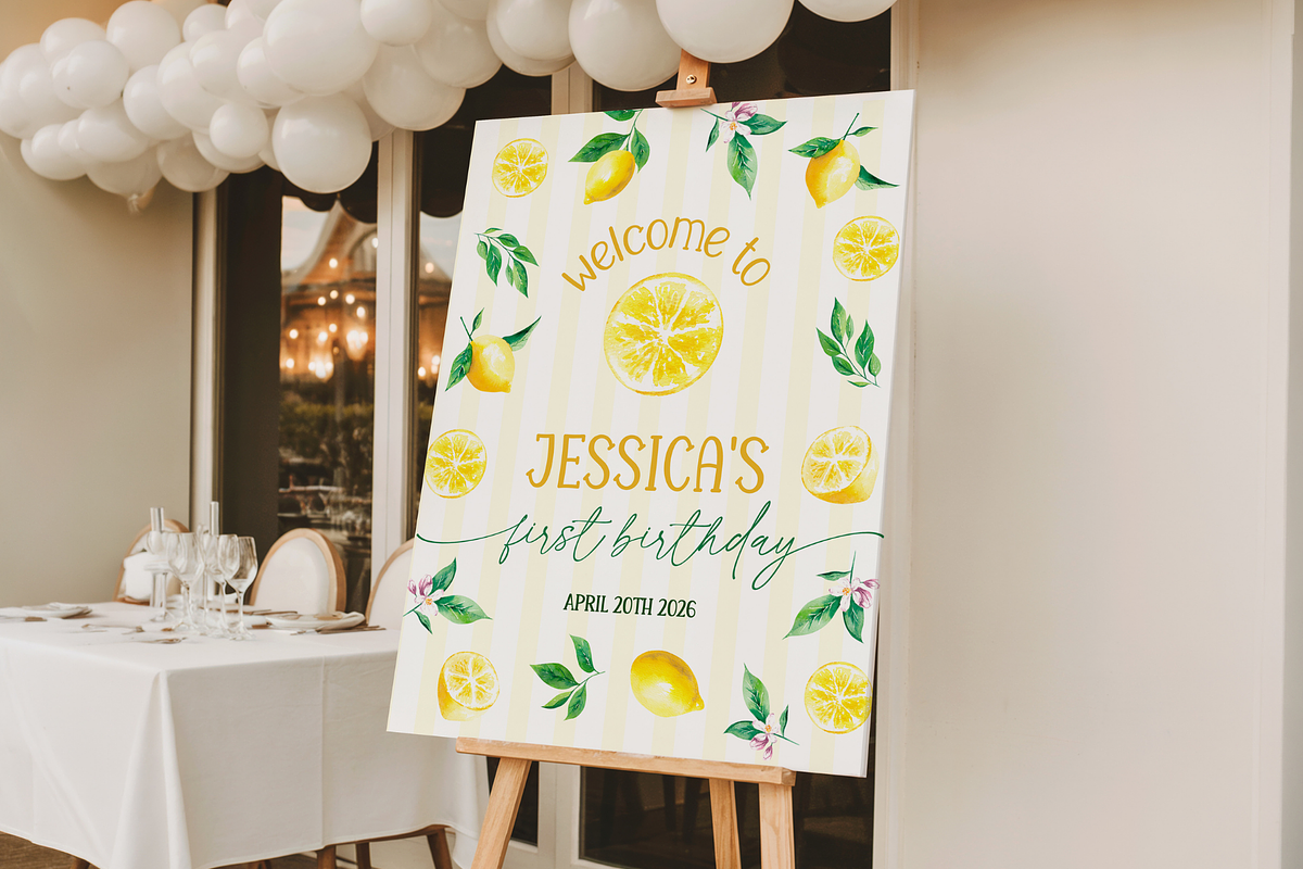 Sweet One Lemon Welcome Sign, a Poster Template by Digital_Mind