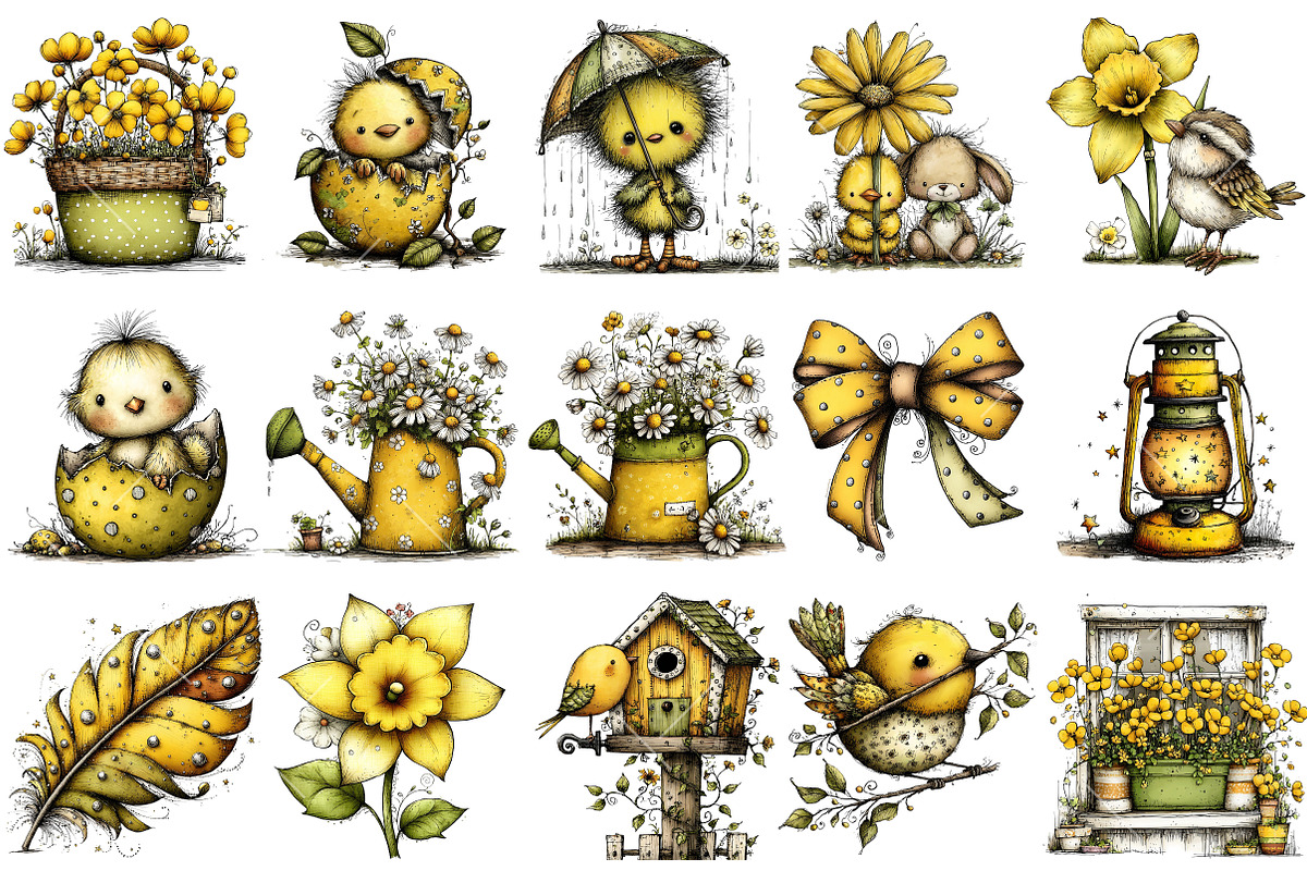 Whimsical Yellow Spring Clipart, an Illustration by OK Design (Photo 3 of 6)