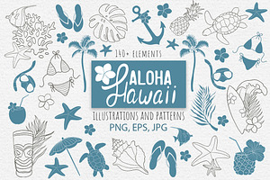 Aloha Hawaii vector illustrations, a Pattern Graphic by Mari_Caliart