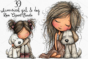 Whimsical Girl & Dog Love Clipart, a Seasonal Illustration by Canvas Craft (Thumbnail 1 of 7)