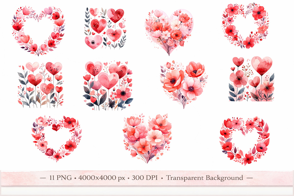 Valentine Heart Floral Clipart, an Illustration by Print Haven (Photo 2 of 4)