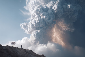 Dramatic storm clouds with lightning over a landscape, a Nature Photo by AlyaAnd