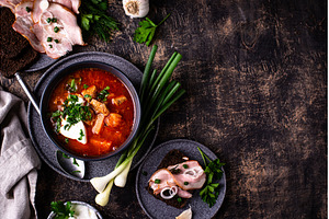 Traditional Ukrainian borsch with, a Food & Drink Photo by Yulia Furman