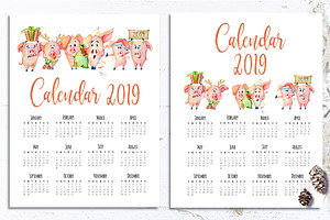 Calendar Pigs Template 2019 Year