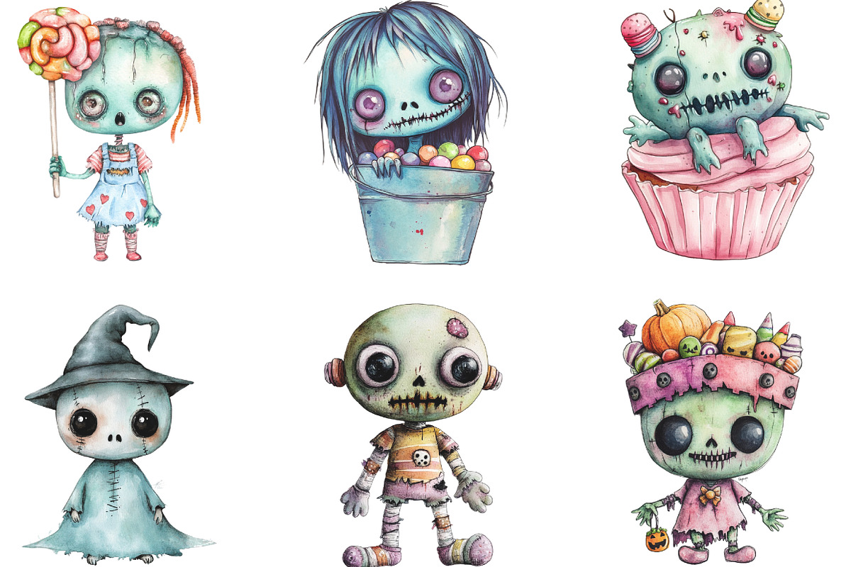 Cute Kawaii Zombie Doll Clipart, an Illustration by CraftArtStudio (Photo 3 of 6)