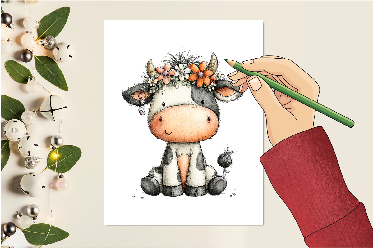 Whimsical Spring Cow Clipart, an Illustration by Design Market (Photo 4 of 4)