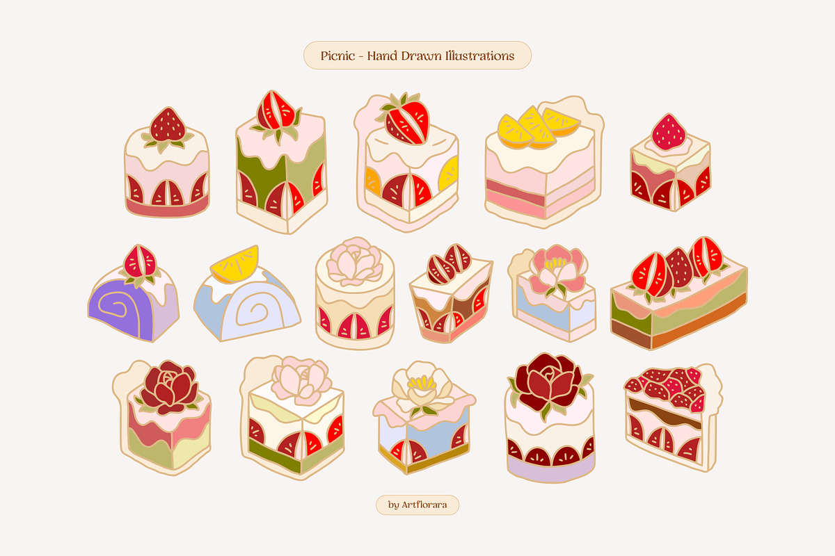 PICNIC! Whimsical Hand Drawn Pastry, a Food Illustration by Artflorara (Photo 6 of 11)