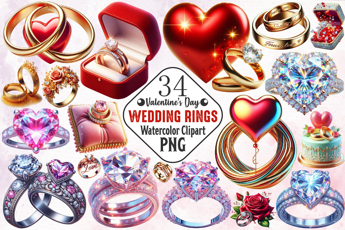 Valentine’s Day Wedding Rings Clipar, a Seasonal Illustration by RobertsArt (Photo 3 of 3)