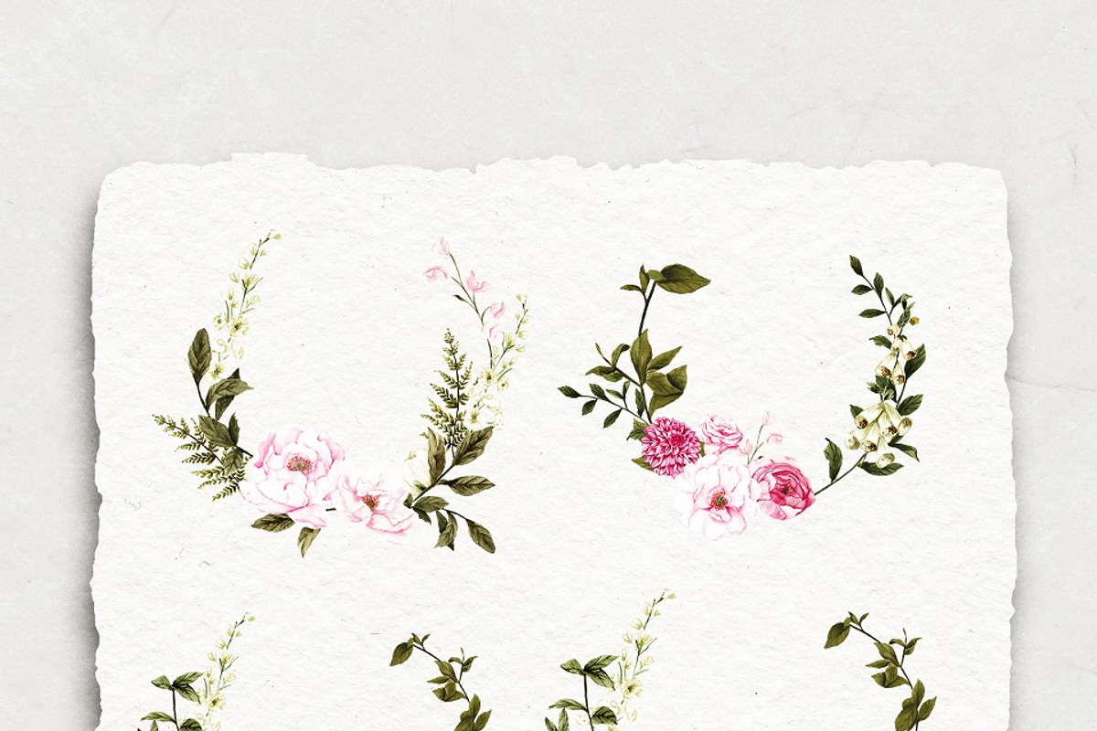 Magenta flowers -watercolor clipart, an Illustration by BlumenSoul (Photo 5 of 8)