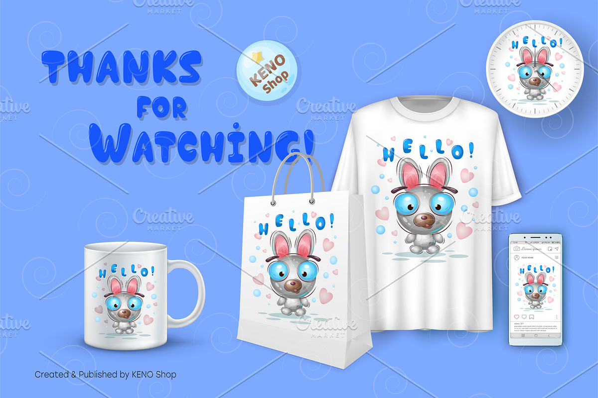 Cute Candy rabbit. Tshirt, PNG., an Animal Illustration by KENO Mascots (Photo 4 of 4)