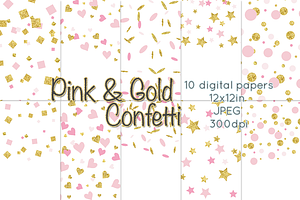 Pink and Gold Confetti Digital Paper