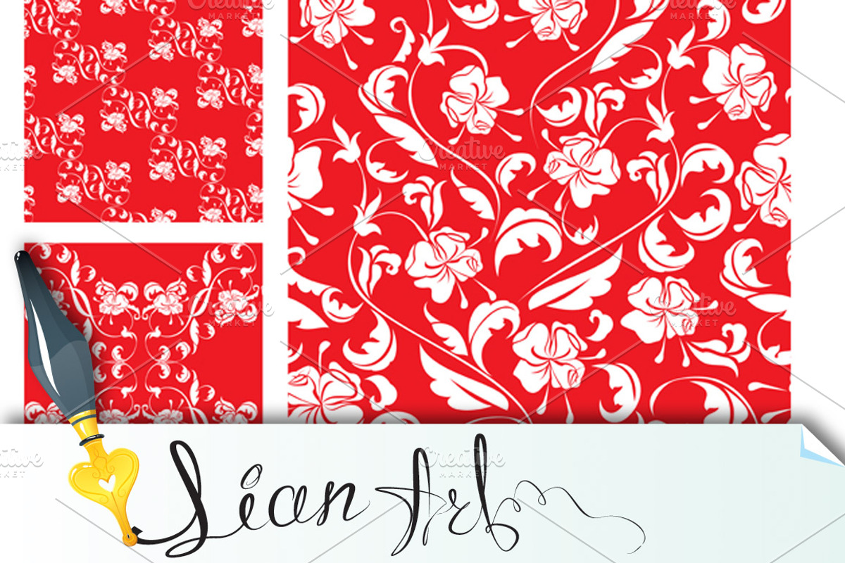 8 seamless patterns with white roses