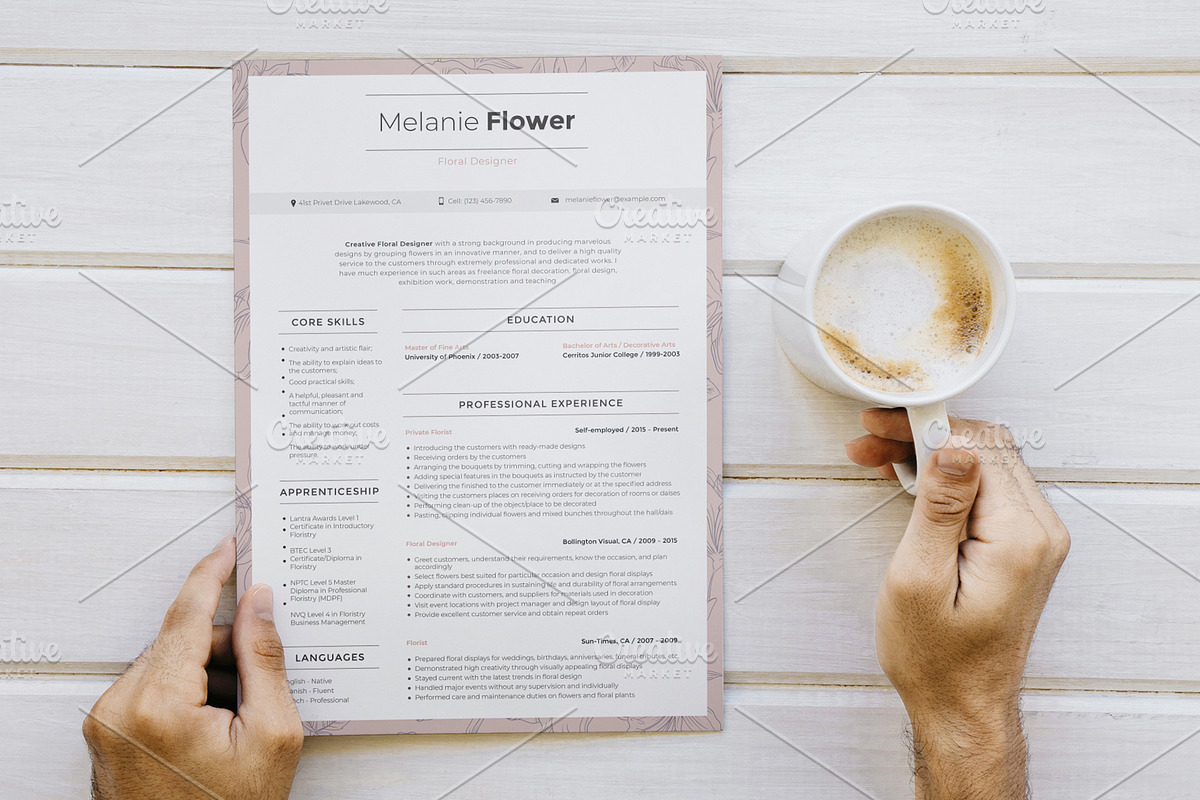 Editable Floral Designer Resume, a Resume Template by MotoCMS (Photo 2 of 2)