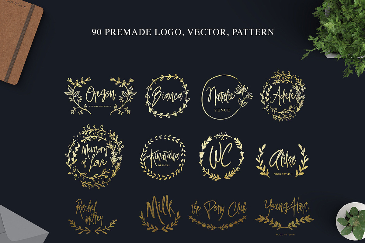 Glamour Fonts+90 logos+Pattern preview 4