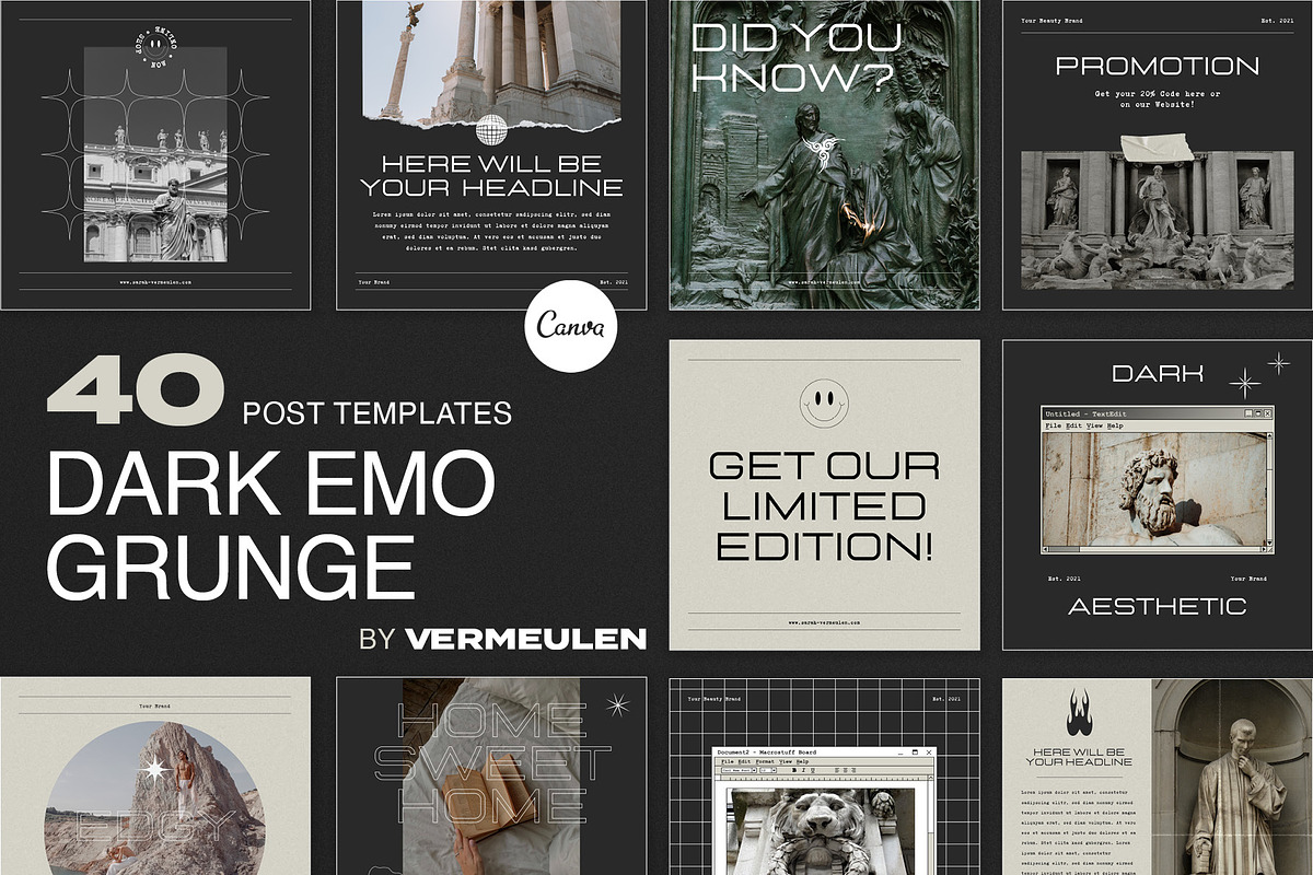 Instagram Social Media CANVA Grunge, a Social Media Template by Vermeulen Design Studio (Photo 1 of 5)