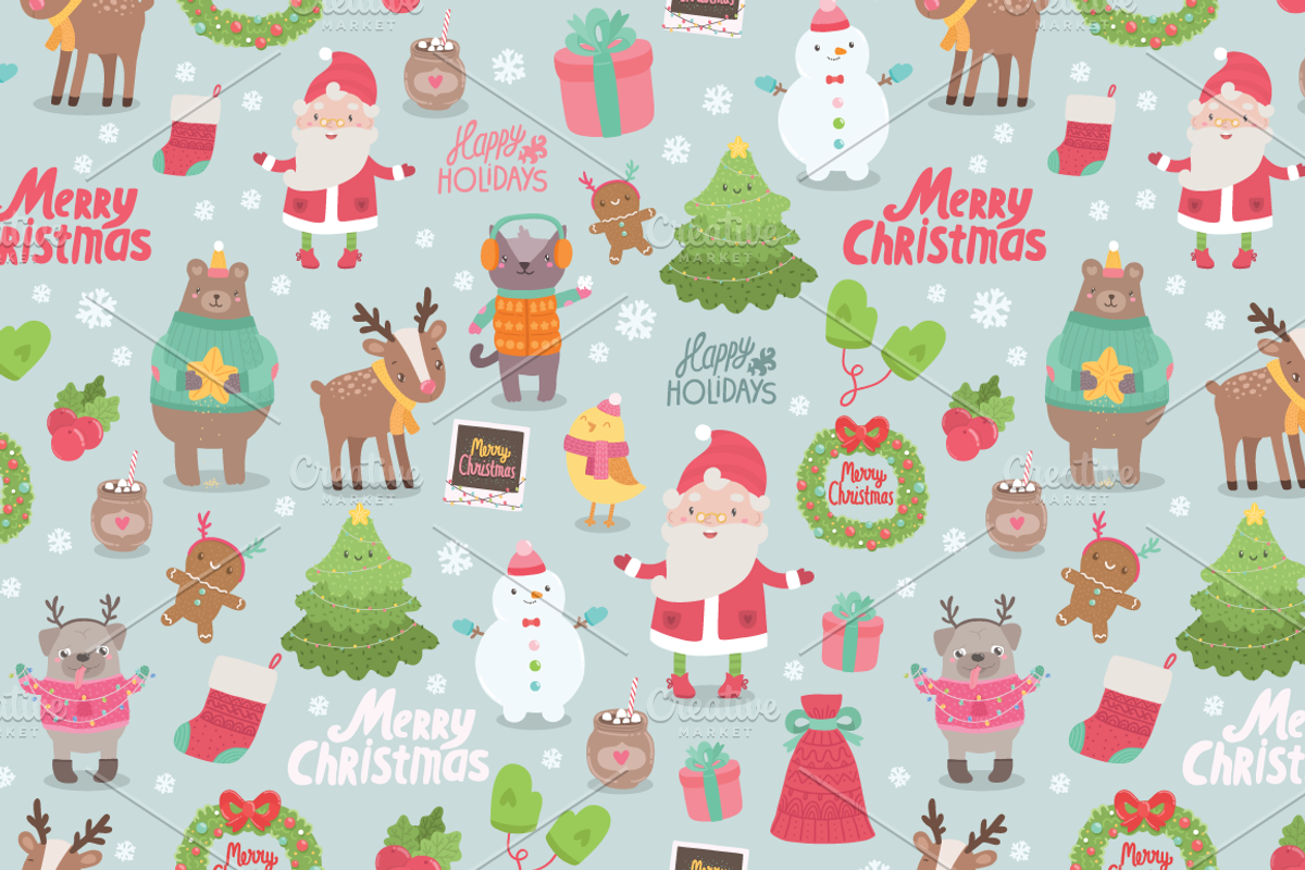 Cute Christmas characters & objects, an Animal Illustration by kostolom3ooo (Photo 2 of 2)
