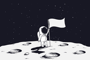 Astronaut On Moon With Flag