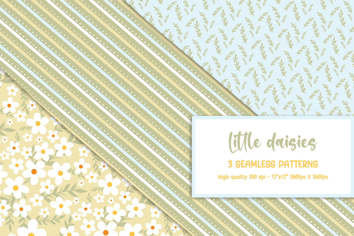 Digital Paper Pack Little Daisies, a Pattern Graphic by Akwadesign (Photo 2 of 7)