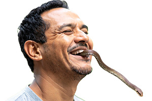 Snake coming out of a persons mouth isolated photo, a Photo by DanFLCreativo