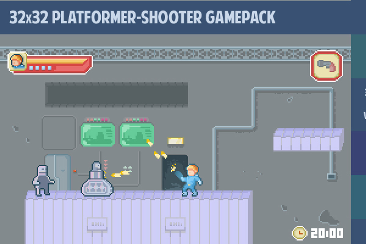 32X32 SCI-FI PLATFORMER-SHOOTER GAME, an Illustration by Fassous game assets