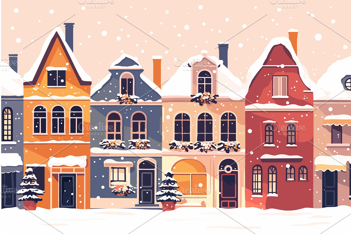 Cartoon street with old houses in, an Object Illustration by LadadikArt