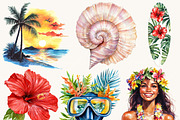 Watercolor Summer Hawaii Clipart, a Person Illustration by BusyDaydesign (Thumbnail 3 of 9)