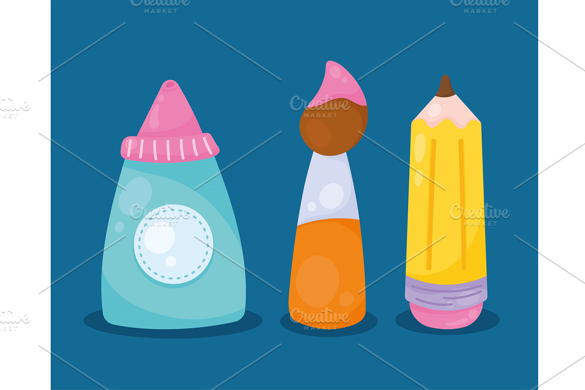 three school supplies icons, an Object Illustration by studiogstock