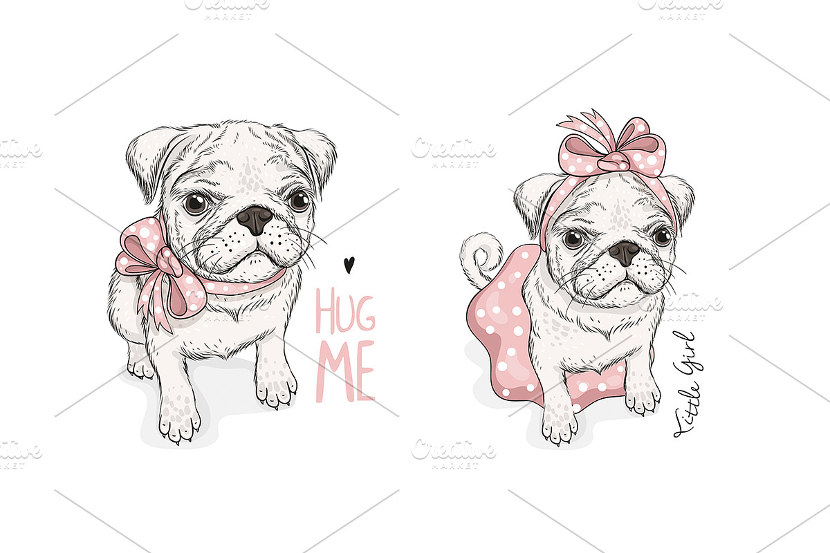 Puppy pug with a bow, an Animal Illustration by Marysha Art