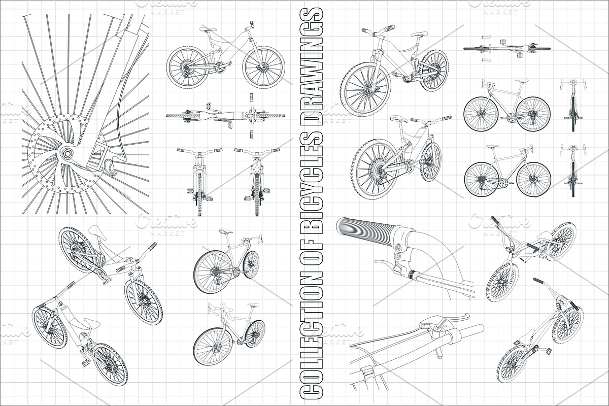 Bicycles drawings Set, an Illustration by Blacklight (Photo 2 of 8)