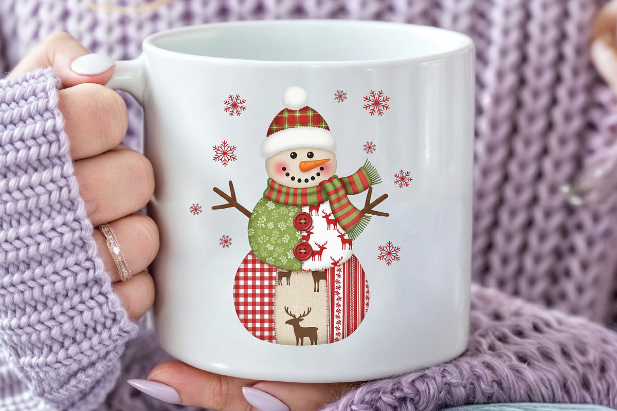 Patchwork Christmas Snowman PNG, an Illustration by Black Bird Studio (Photo 3 of 4)